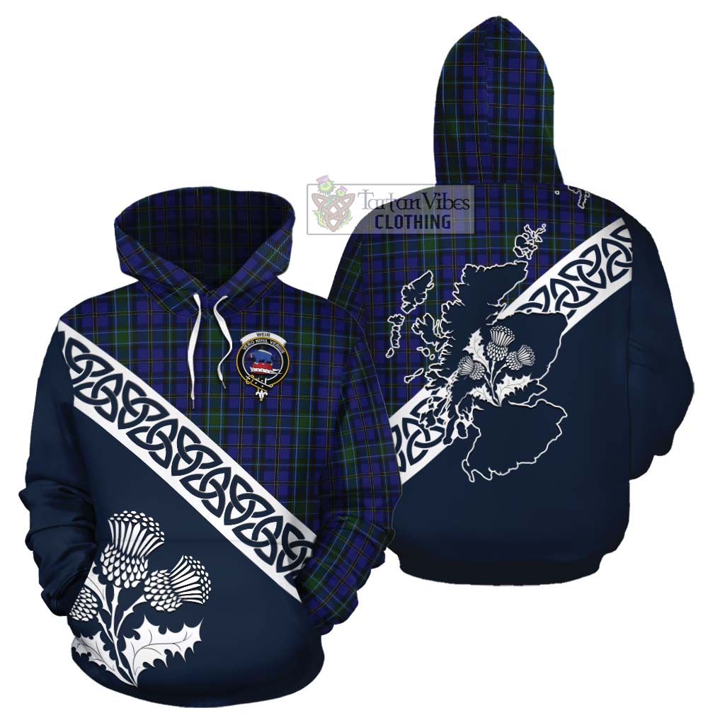 Tartan Vibes Clothing Weir Tartan Cotton Hoodie Featuring Thistle and Scotland Map