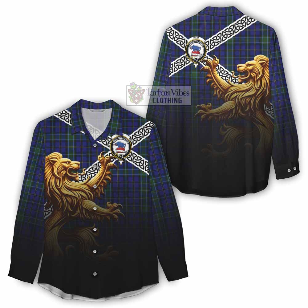 Weir Crest Tartan Women's Casual Shirt with Golden Lion Emblem Celtic Style - Tartan Vibes Clothing