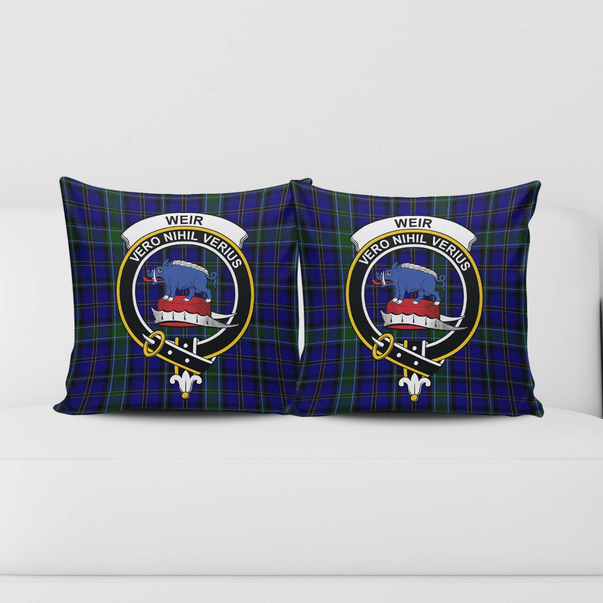 Weir Tartan Pillow Cover with Family Crest - Tartanvibesclothing