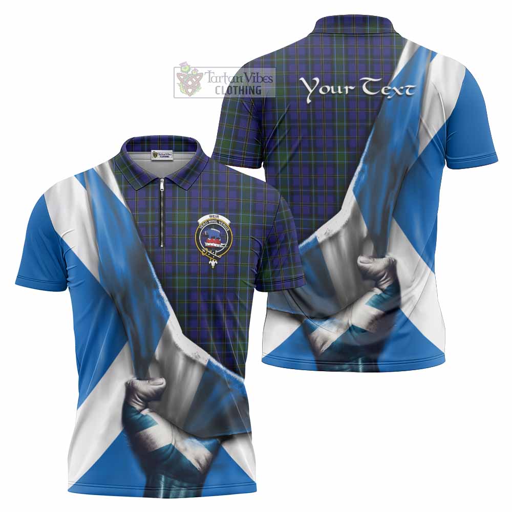 Tartan Vibes Clothing Weir Tartan Zipper Polo Shirt with Family Crest Scotland Patriotic Style