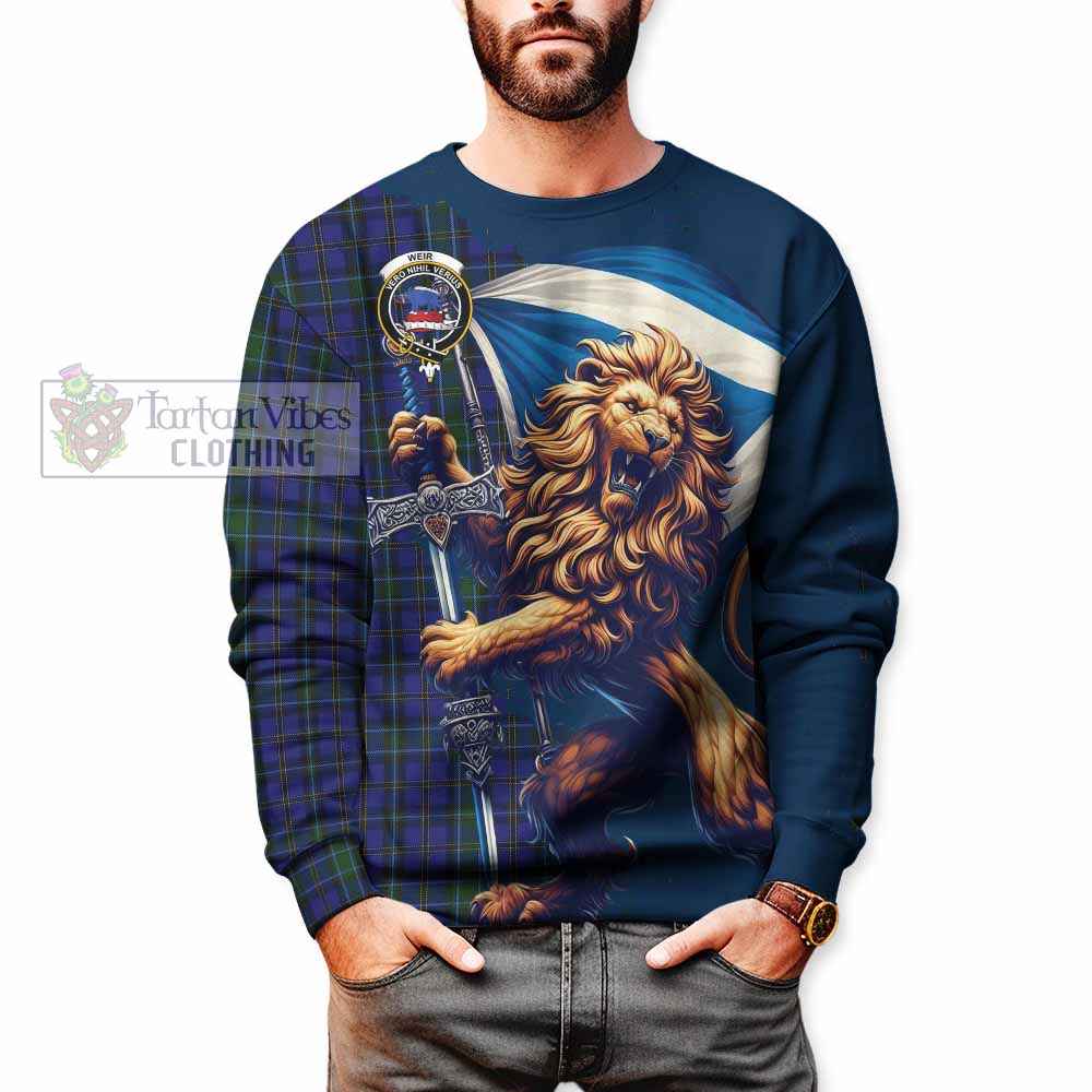 Tartan Vibes Clothing Weir Tartan Family Crest Sweatshirt with Scottish Majestic Lion