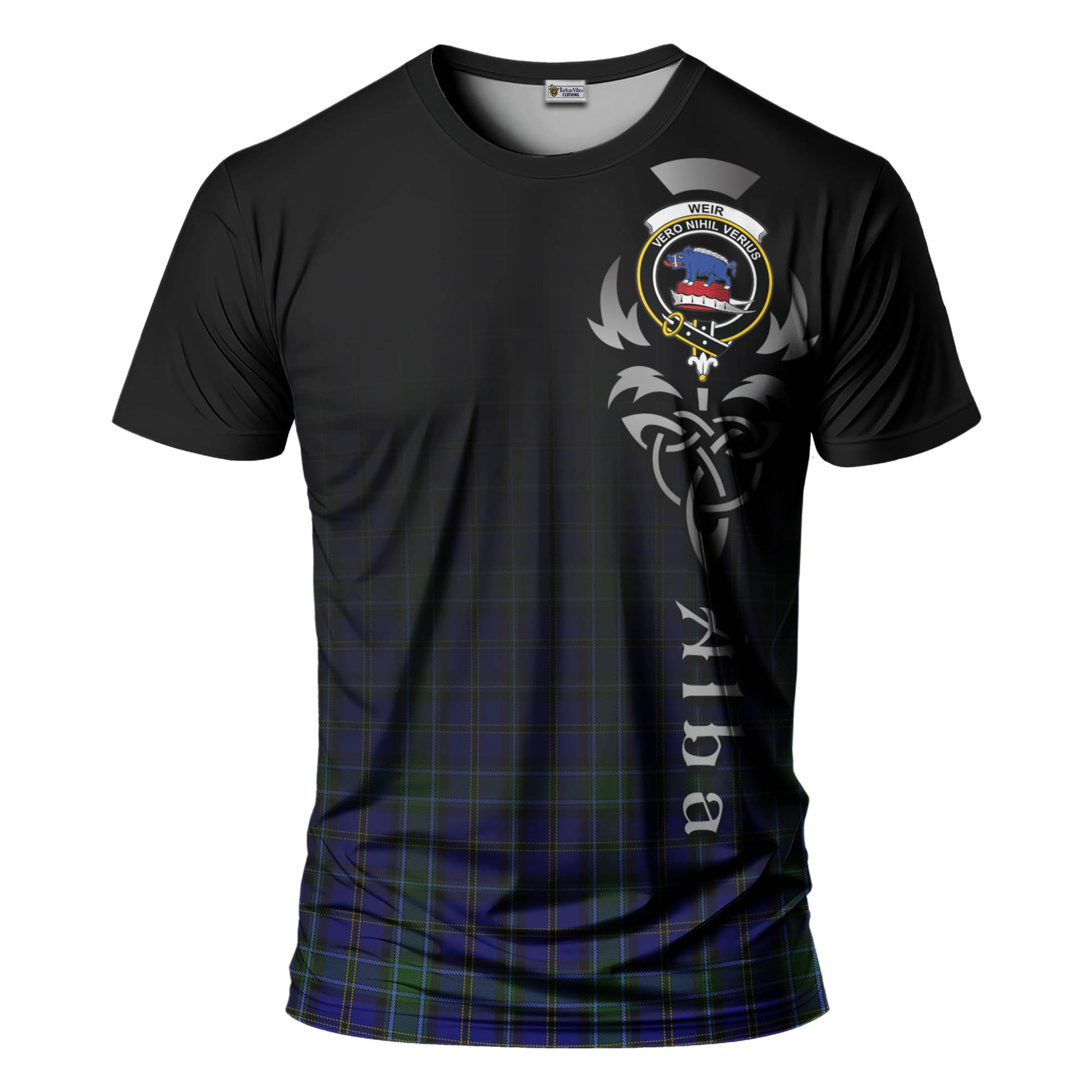 Tartan Vibes Clothing Weir Tartan T-Shirt Featuring Alba Gu Brath Family Crest Celtic Inspired