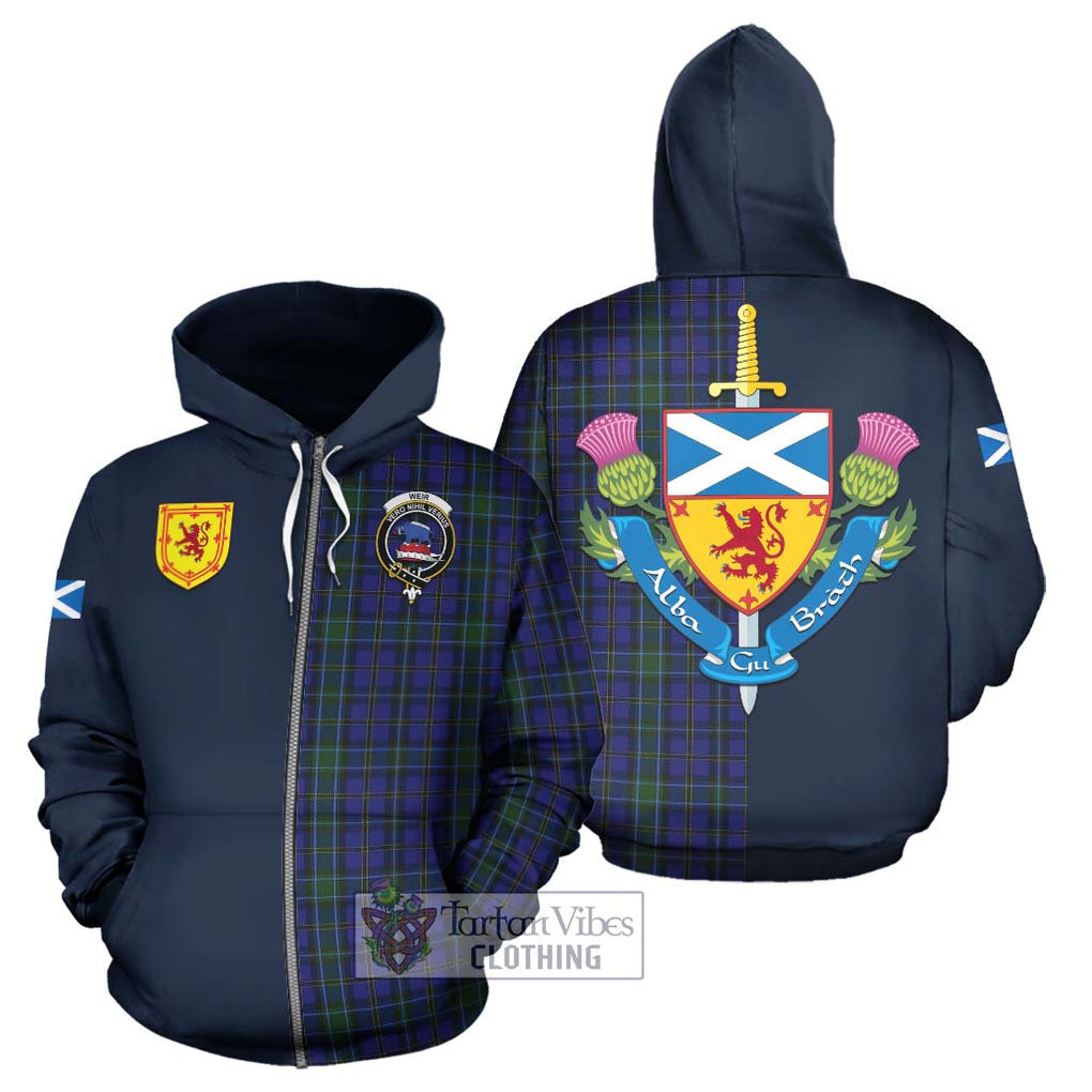 Tartan Vibes Clothing Weir Tartan Hoodie with Scottish Lion Royal Arm Half Style