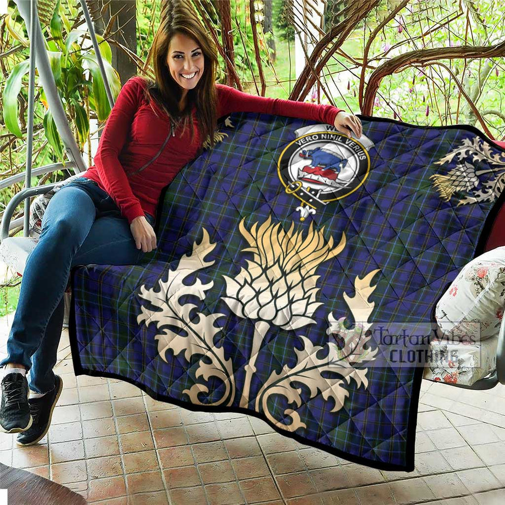 Tartan Vibes Clothing Weir Tartan Quilt with Family Crest and Golden Thistle Style