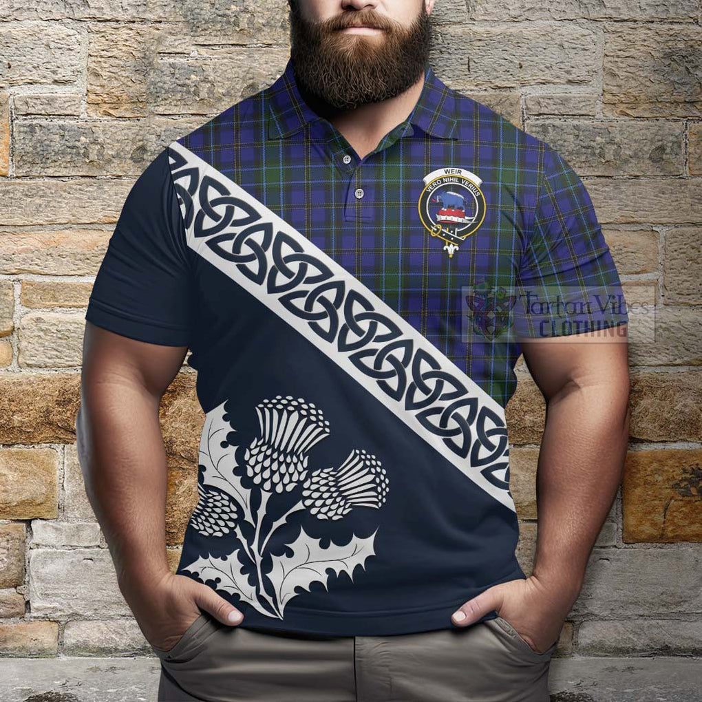 Weir Tartan Polo Shirt Featuring Thistle and Scotland Map