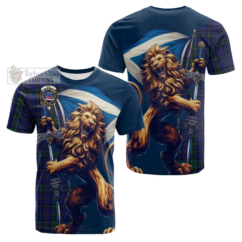 Tartan Vibes Clothing Weir Tartan Family Crest Cotton T-shirt with Scottish Majestic Lion