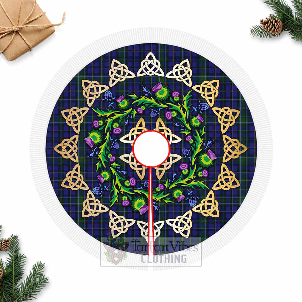 Tartan Vibes Clothing Weir Tartan Christmas Tree Skirt with Thistle Celtic Knot Style