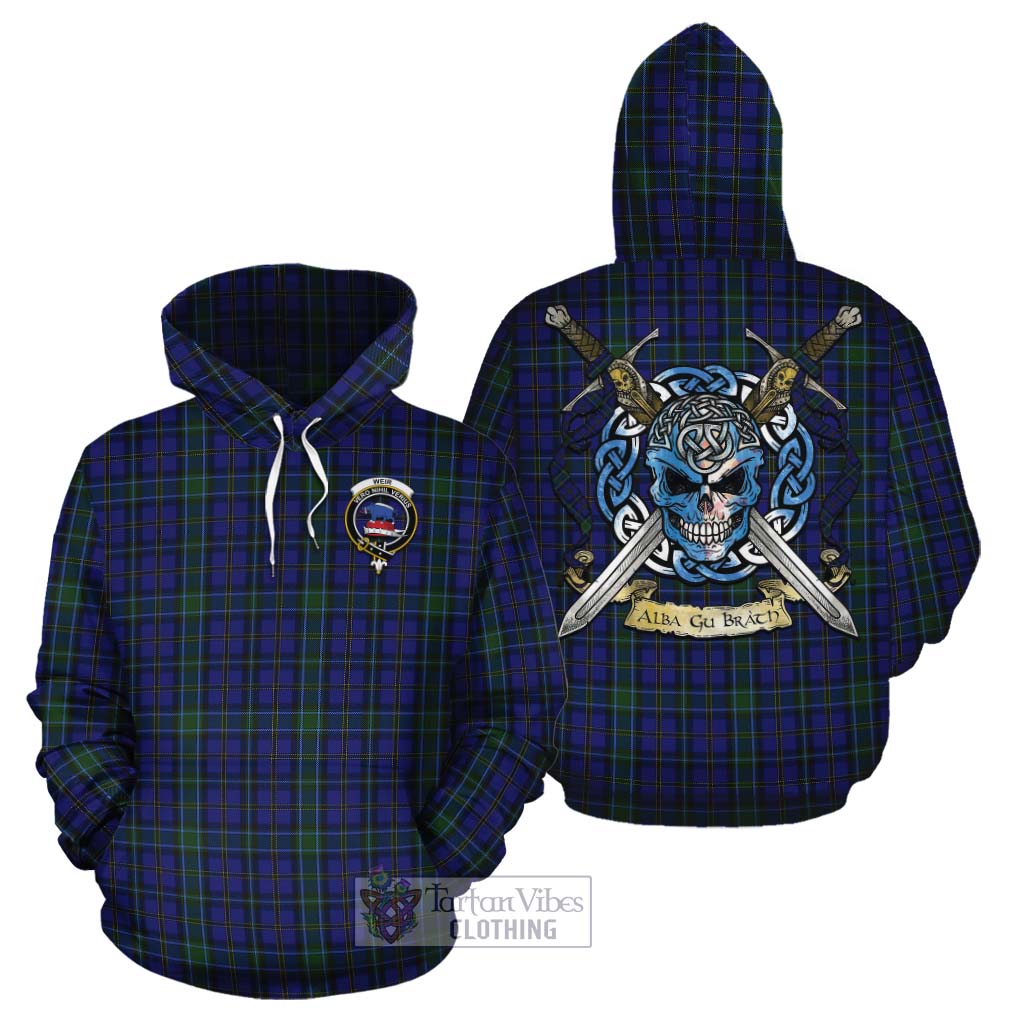 Tartan Vibes Clothing Weir Tartan Cotton Hoodie with Family Crest Celtic Skull Style