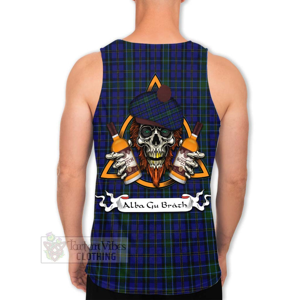 Tartan Vibes Clothing Weir Tartan Men's Tank Top with Family Crest and Bearded Skull Holding Bottles of Whiskey