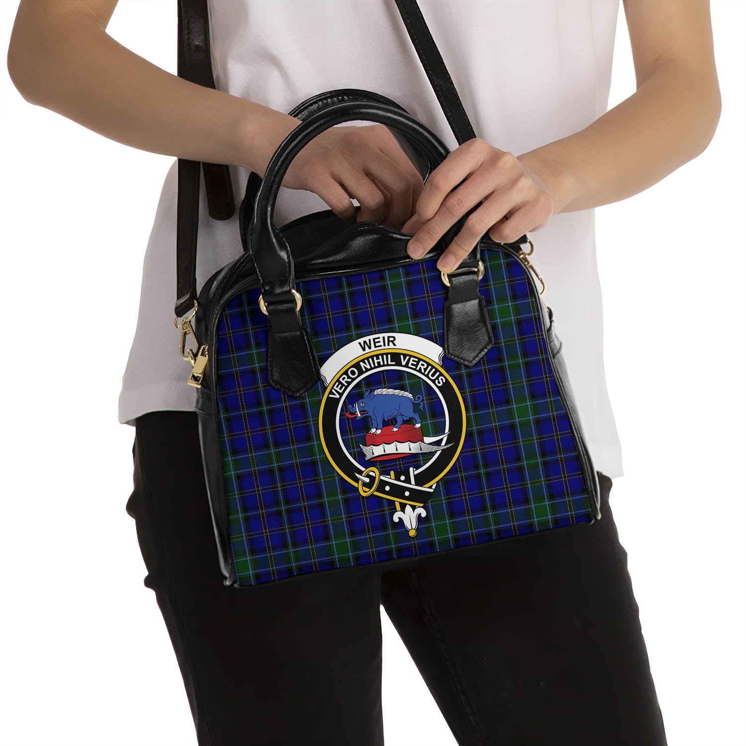 Weir Tartan Shoulder Handbags with Family Crest - Tartanvibesclothing