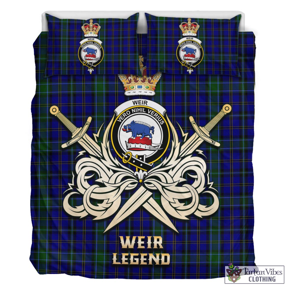 Tartan Vibes Clothing Weir Tartan Bedding Set with Clan Crest and the Golden Sword of Courageous Legacy