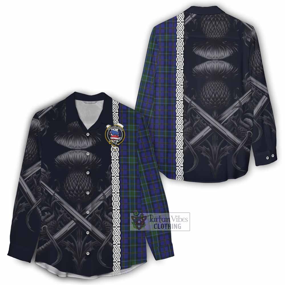 Weir Tartan Women's Casual Shirt with Family Crest Cross Sword Thistle Celtic Vibes - Tartan Vibes Clothing