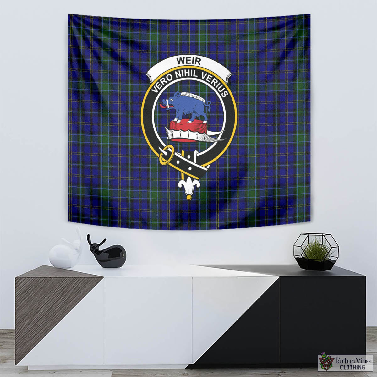 Tartan Vibes Clothing Weir Tartan Tapestry Wall Hanging and Home Decor for Room with Family Crest