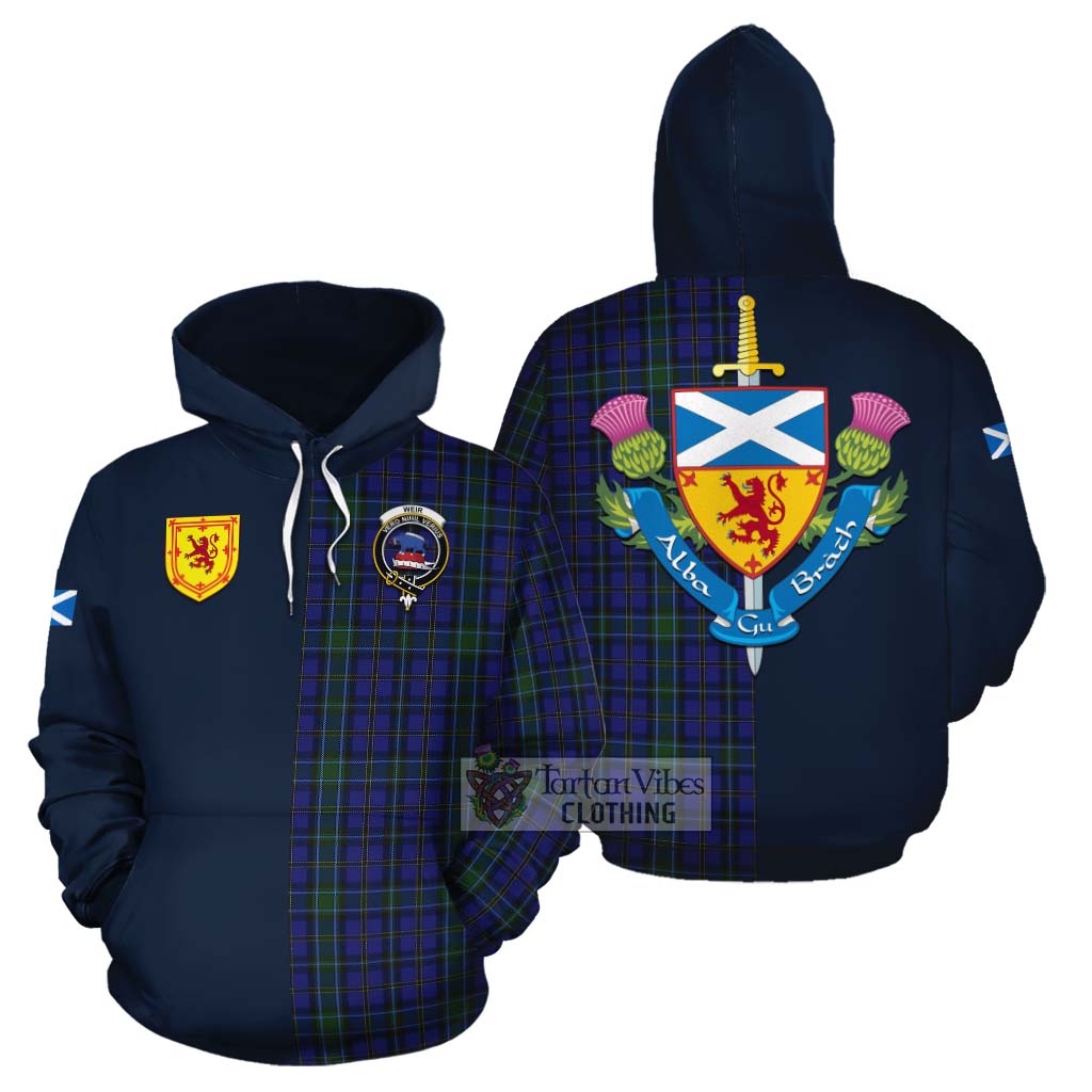 Tartan Vibes Clothing Weir Tartan Cotton Hoodie Alba with Scottish Lion Royal Arm Half Style