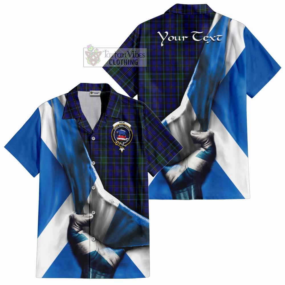 Tartan Vibes Clothing Weir Tartan Short Sleeve Button Shirt with Family Crest Scotland Patriotic Style