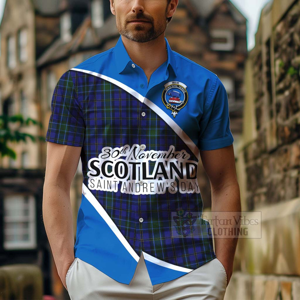 Tartan Vibes Clothing Weir Family Crest Tartan Short Sleeve Button Shirt Celebrate Saint Andrew's Day in Style