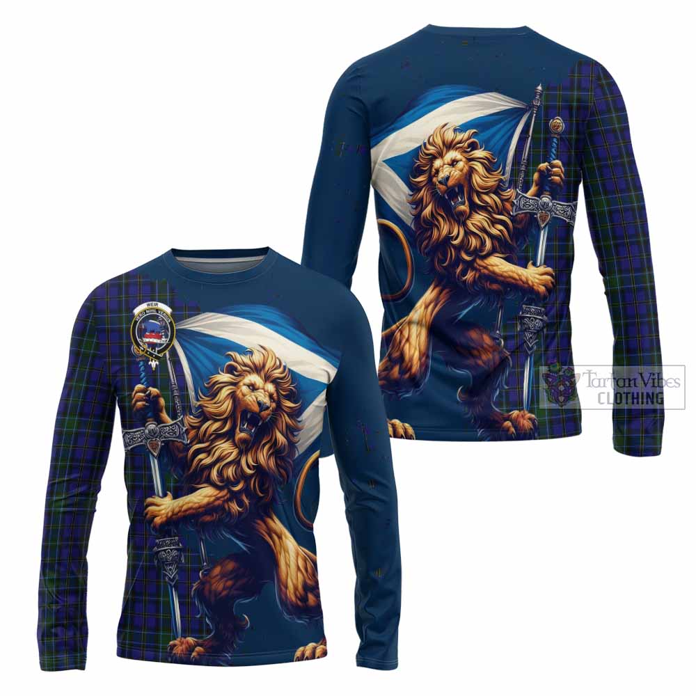 Tartan Vibes Clothing Weir Tartan Family Crest Long Sleeve T-Shirt with Scottish Majestic Lion