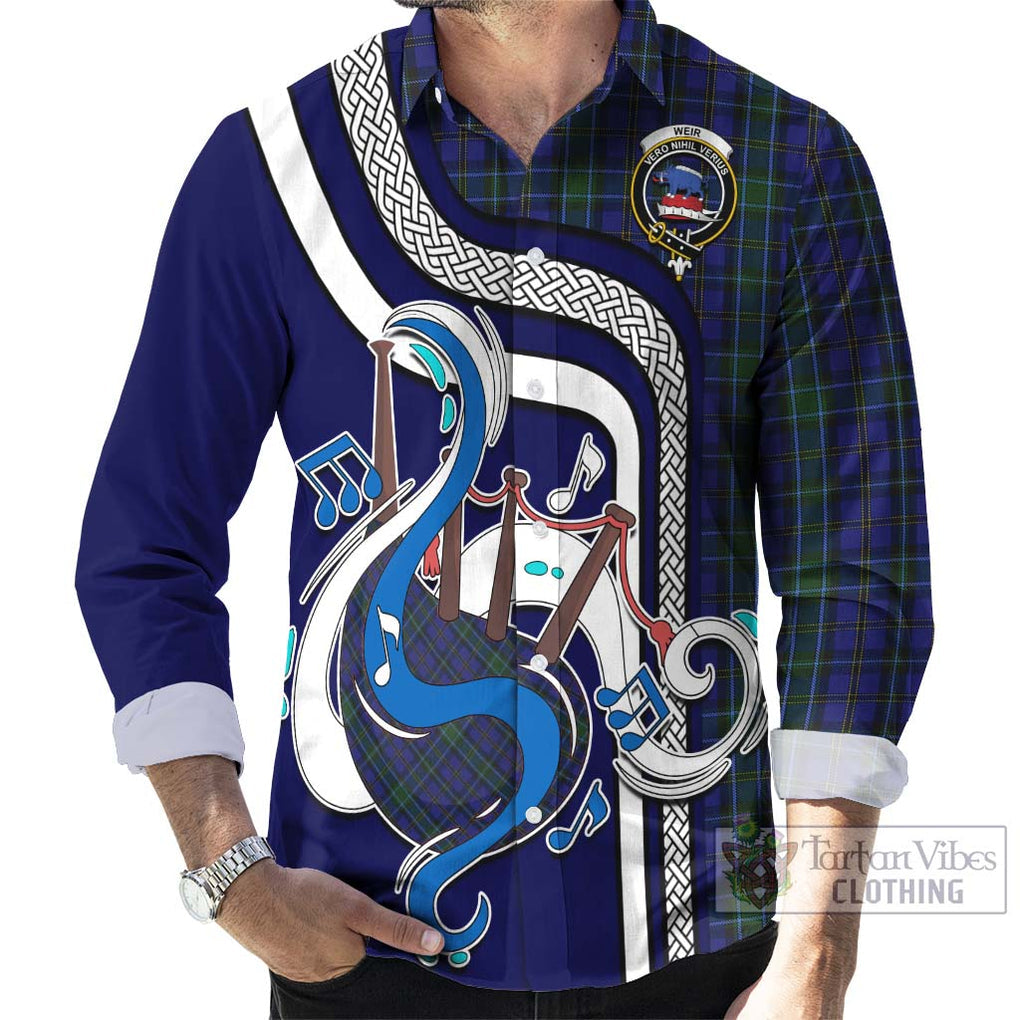 Weir Tartan Long Sleeve Button Shirt with Epic Bagpipe Style - Tartanvibesclothing Shop