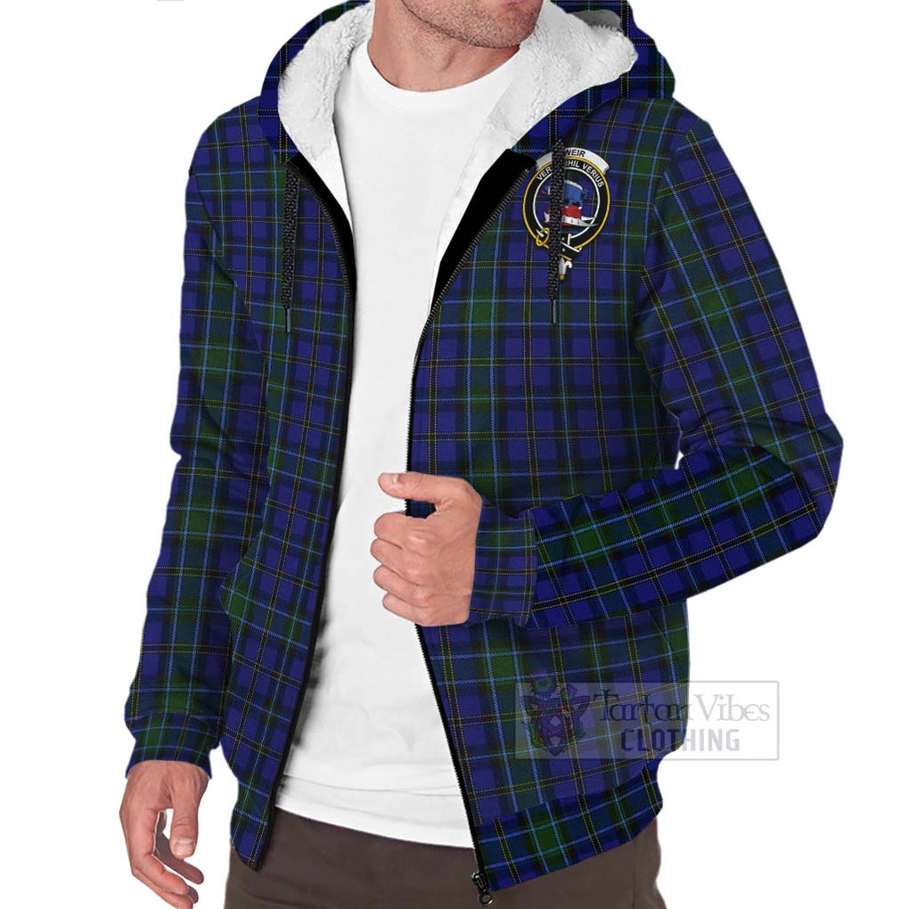 Tartan Vibes Clothing Weir Tartan Sherpa Hoodie with Family Crest and Bearded Skull Holding Bottles of Whiskey