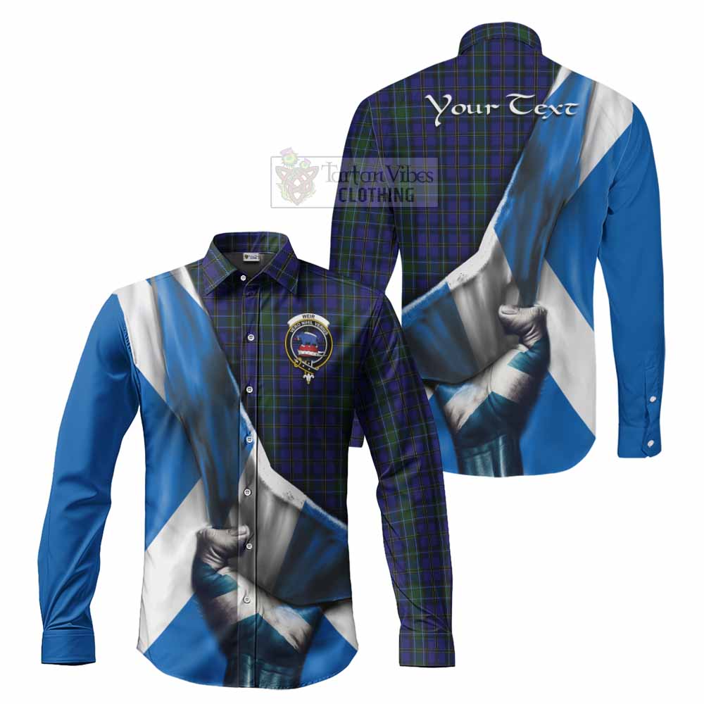 Tartan Vibes Clothing Weir Tartan Long Sleeve Button Shirt with Family Crest Scotland Patriotic Style