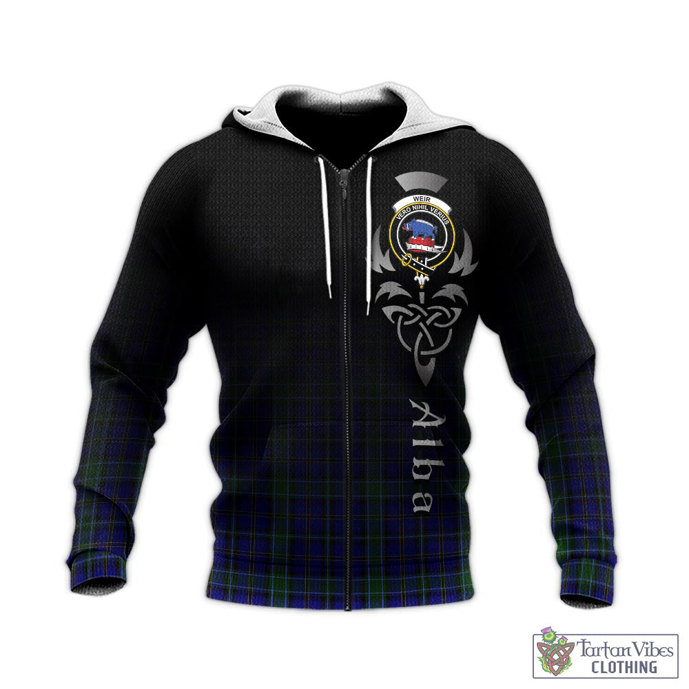 Tartan Vibes Clothing Weir Tartan Knitted Hoodie Featuring Alba Gu Brath Family Crest Celtic Inspired