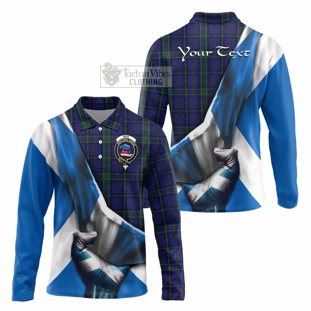 Tartan Vibes Clothing Weir Tartan Long Sleeve Polo Shirt with Family Crest Scotland Patriotic Style