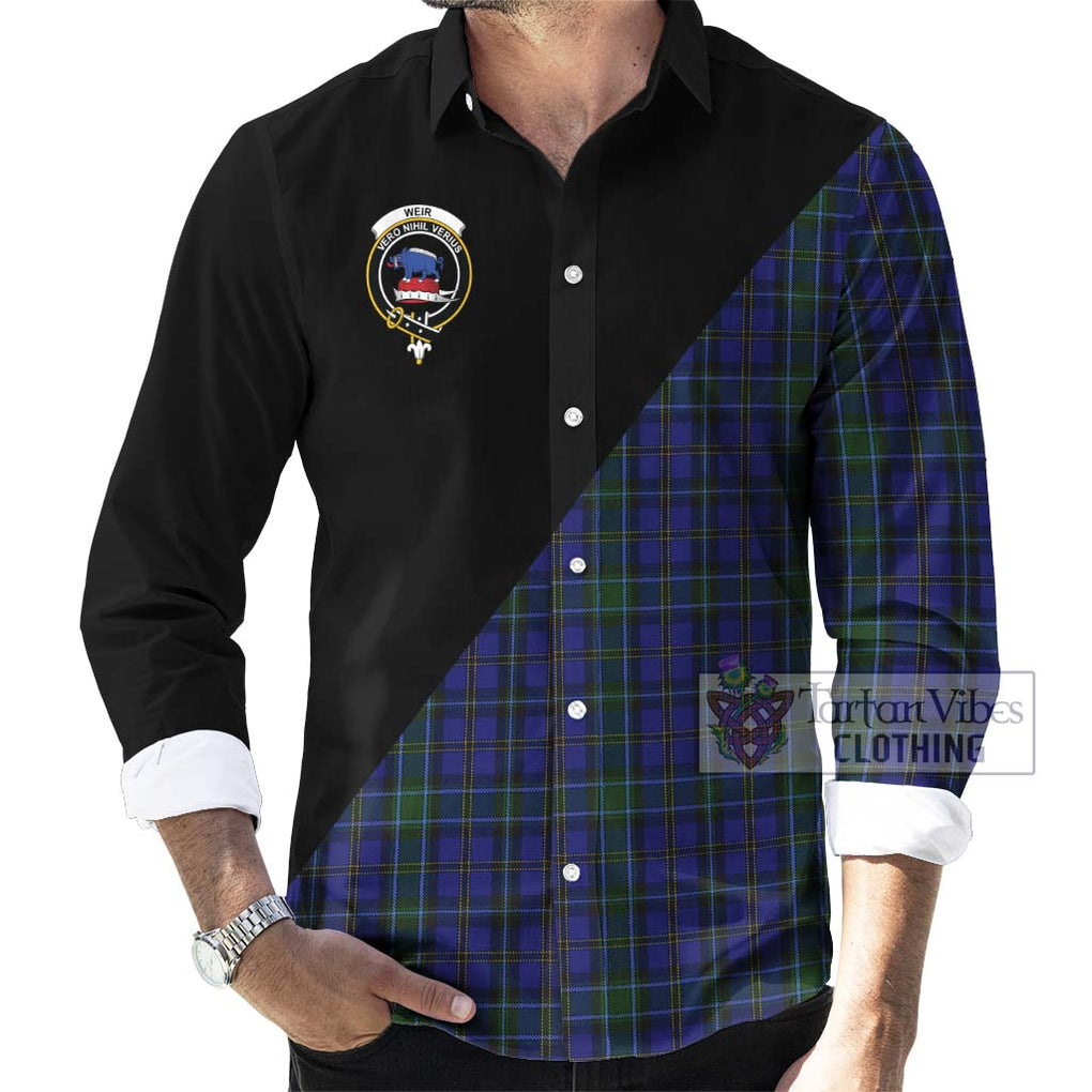 Weir Tartan Long Sleeve Button Shirt with Family Crest and Military Logo Style - Tartanvibesclothing Shop