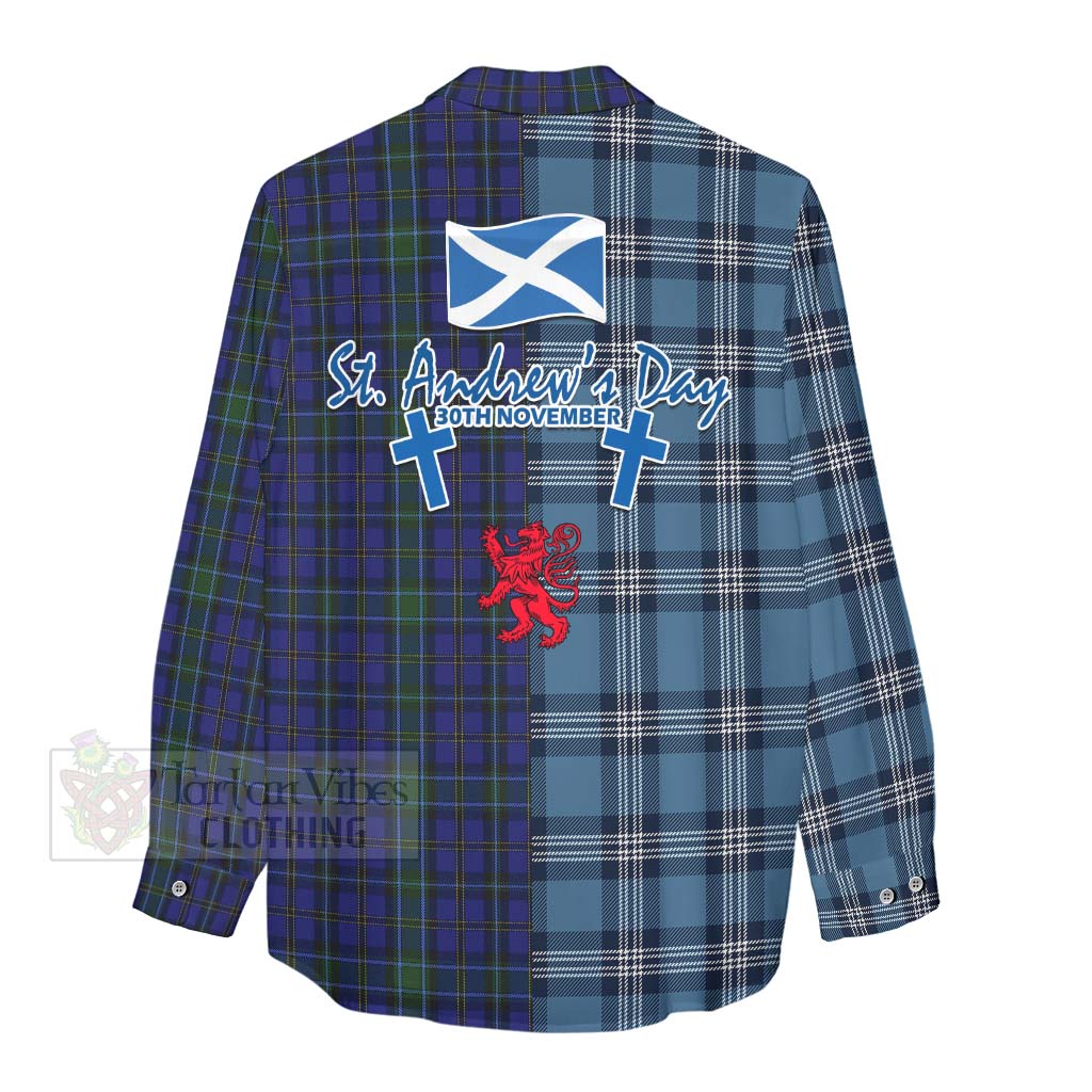 Tartan Vibes Clothing Weir Tartan Women's Casual Shirt Happy St. Andrew's Day Half Tartan Style