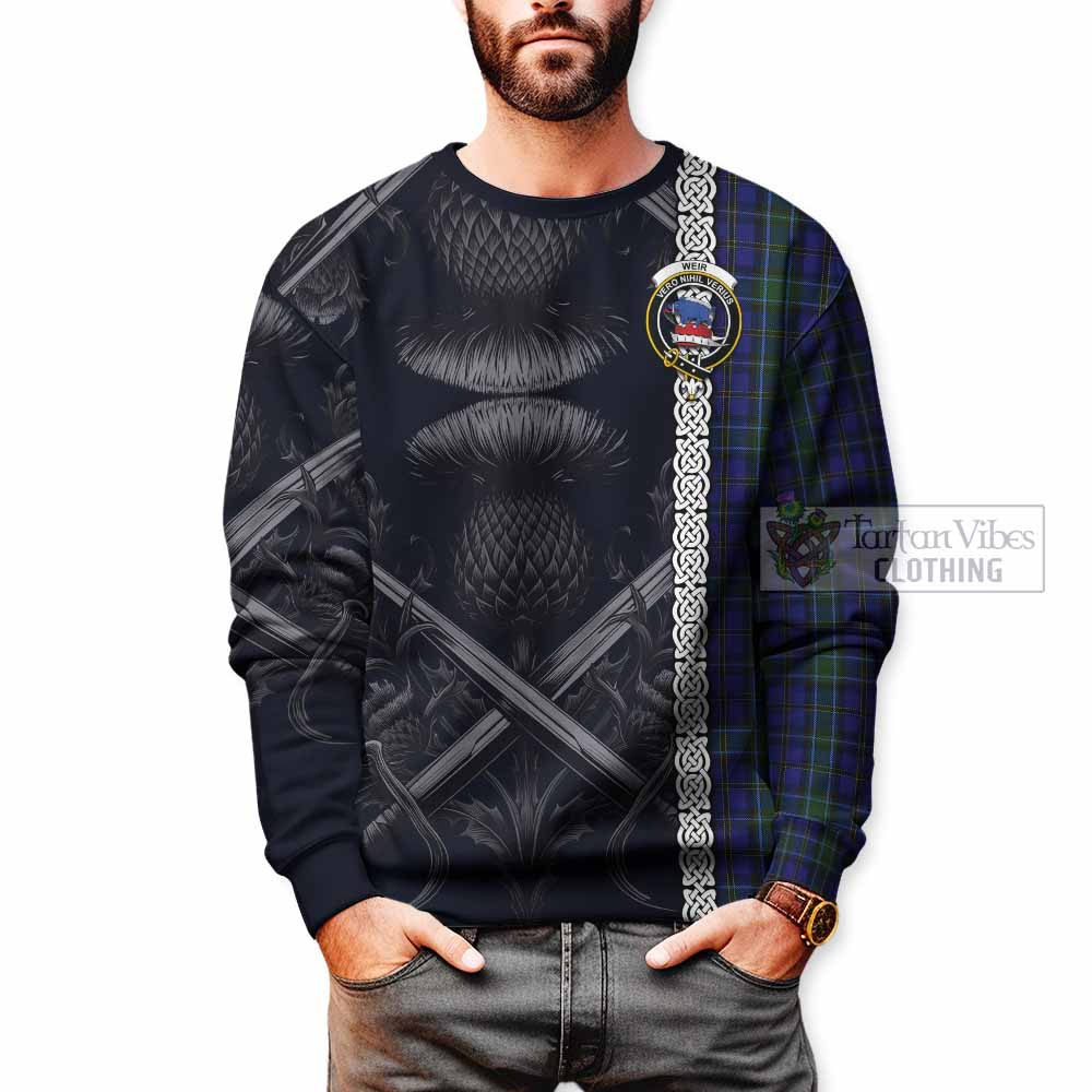 Tartan Vibes Clothing Weir Tartan Sweatshirt with Family Crest Cross Sword Thistle Celtic Vibes