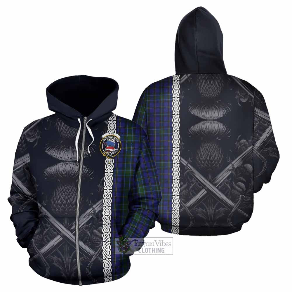 Weir Tartan Hoodie with Family Crest Cross Sword Thistle Celtic Vibes Zip Hoodie - Tartan Vibes Clothing