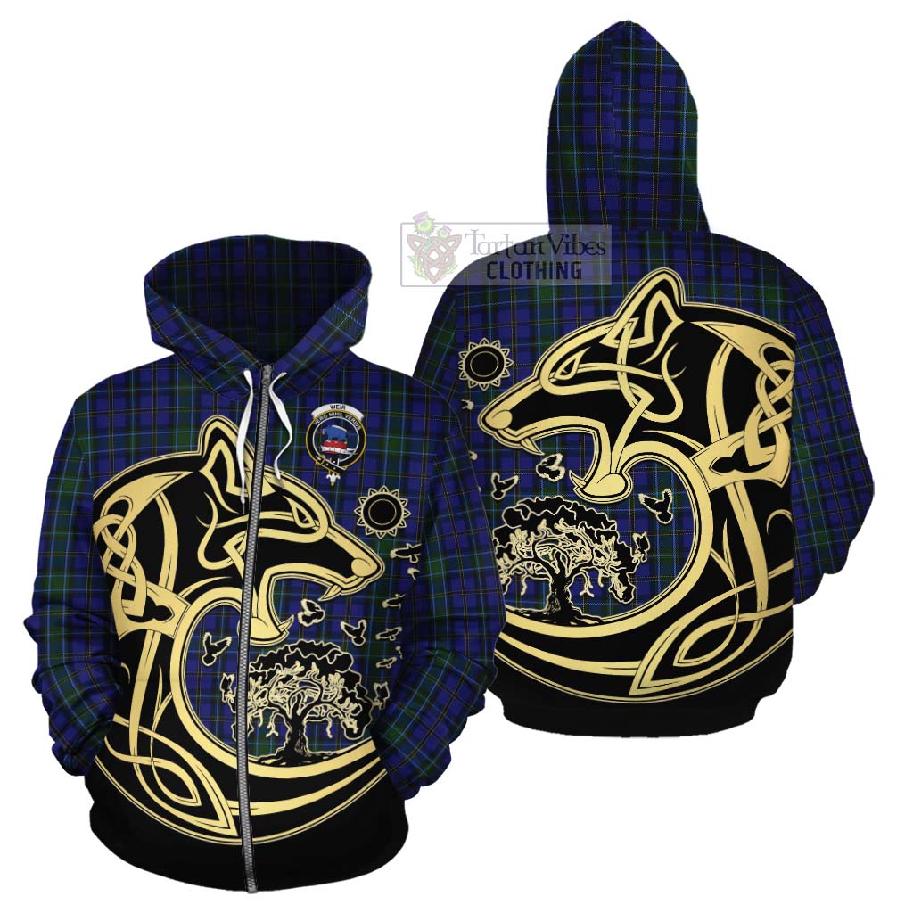 Tartan Vibes Clothing Weir Tartan Cotton Hoodie with Family Crest Celtic Wolf Style