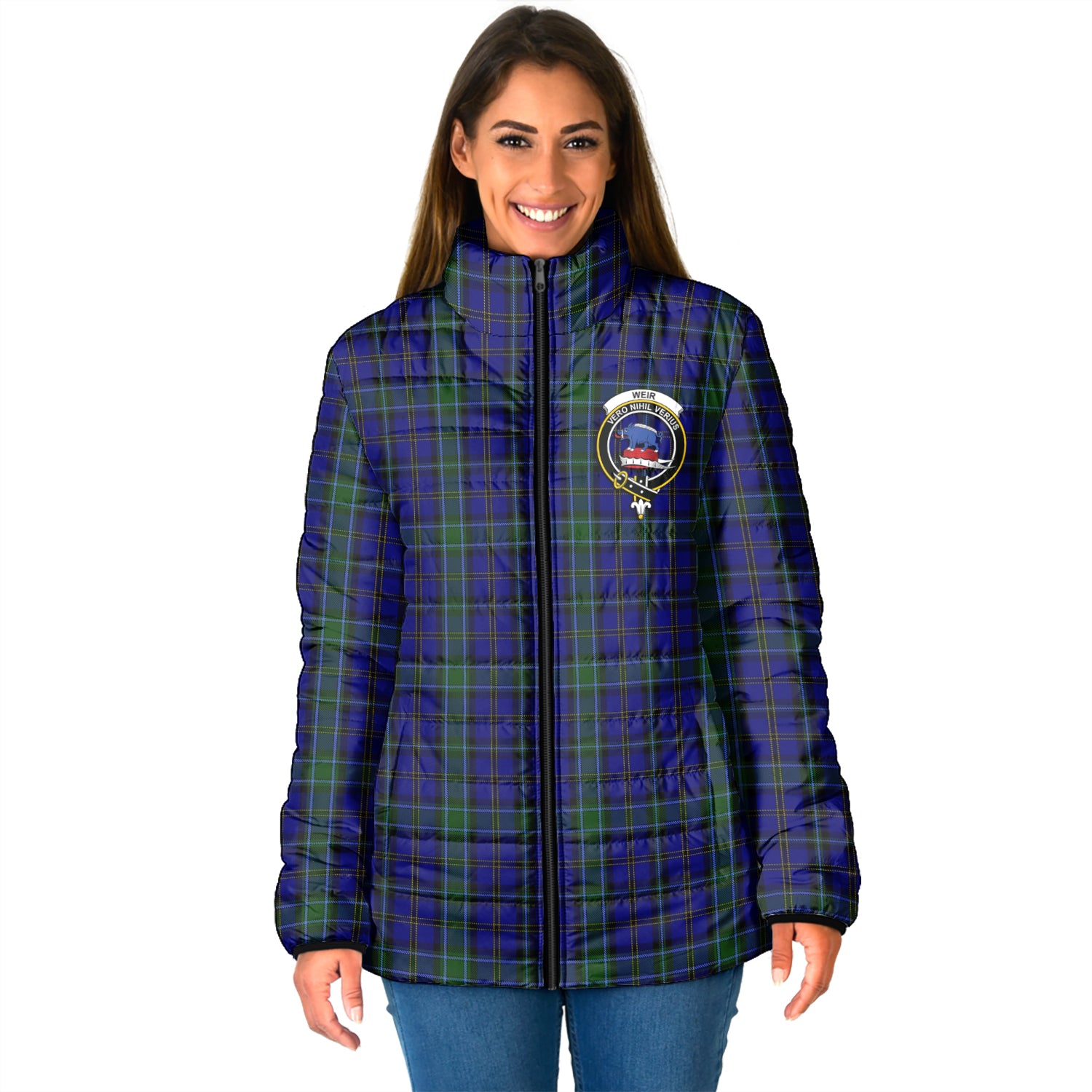 Weir Tartan Padded Jacket with Family Crest - Tartan Vibes Clothing