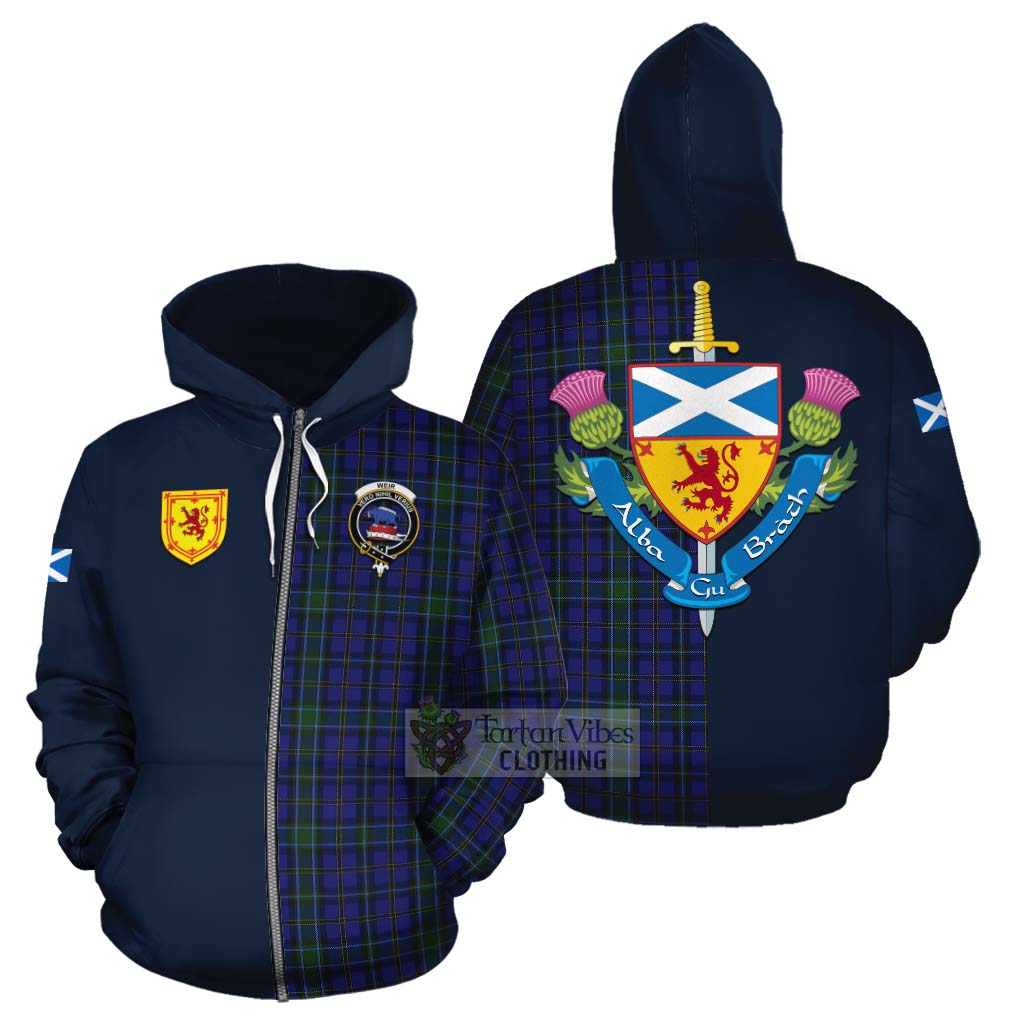 Tartan Vibes Clothing Weir Tartan Cotton Hoodie Alba with Scottish Lion Royal Arm Half Style