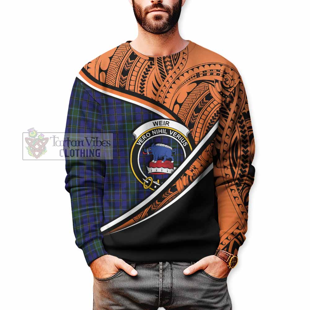 Tartan Vibes Clothing Weir Crest Tartan Sweatshirt with Maori Tattoo Style - Orange Version