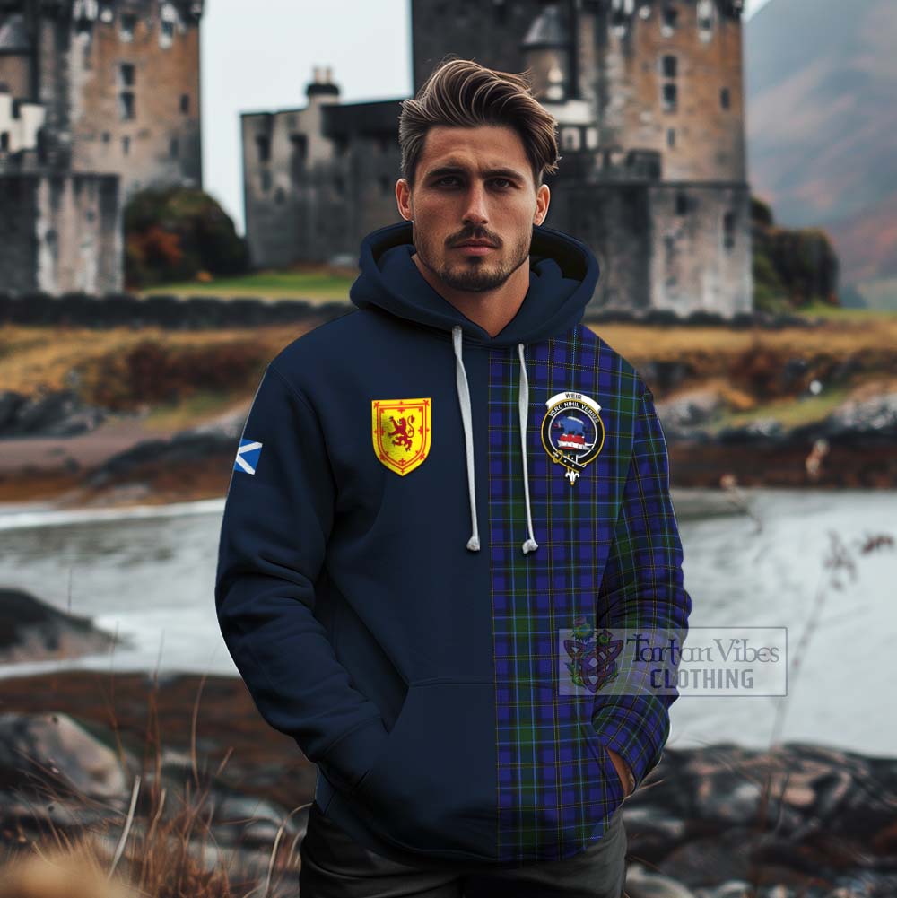 Tartan Vibes Clothing Weir Tartan Cotton Hoodie Alba with Scottish Lion Royal Arm Half Style