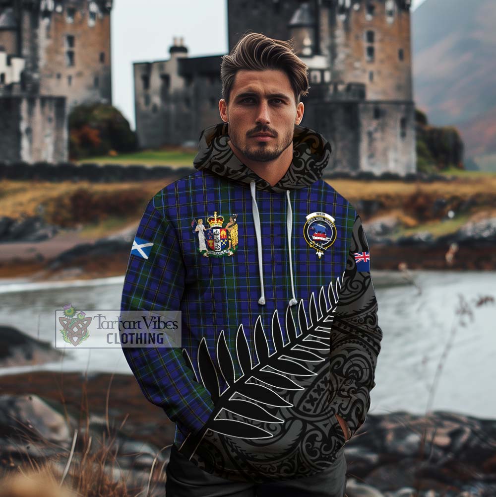 Tartan Vibes Clothing Weir Crest Tartan Cotton Hoodie with New Zealand Silver Fern Half Style