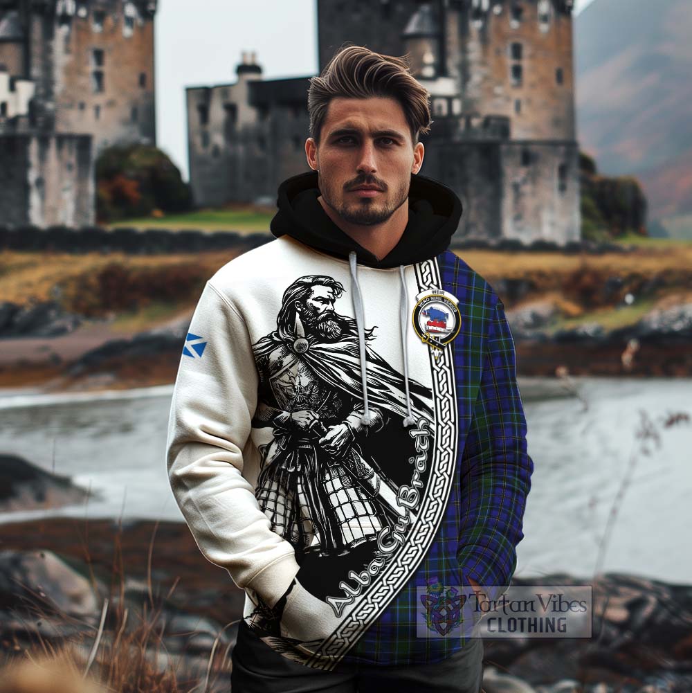 Tartan Vibes Clothing Weir Tartan Clan Crest Cotton Hoodie with Highlander Warrior Celtic Style