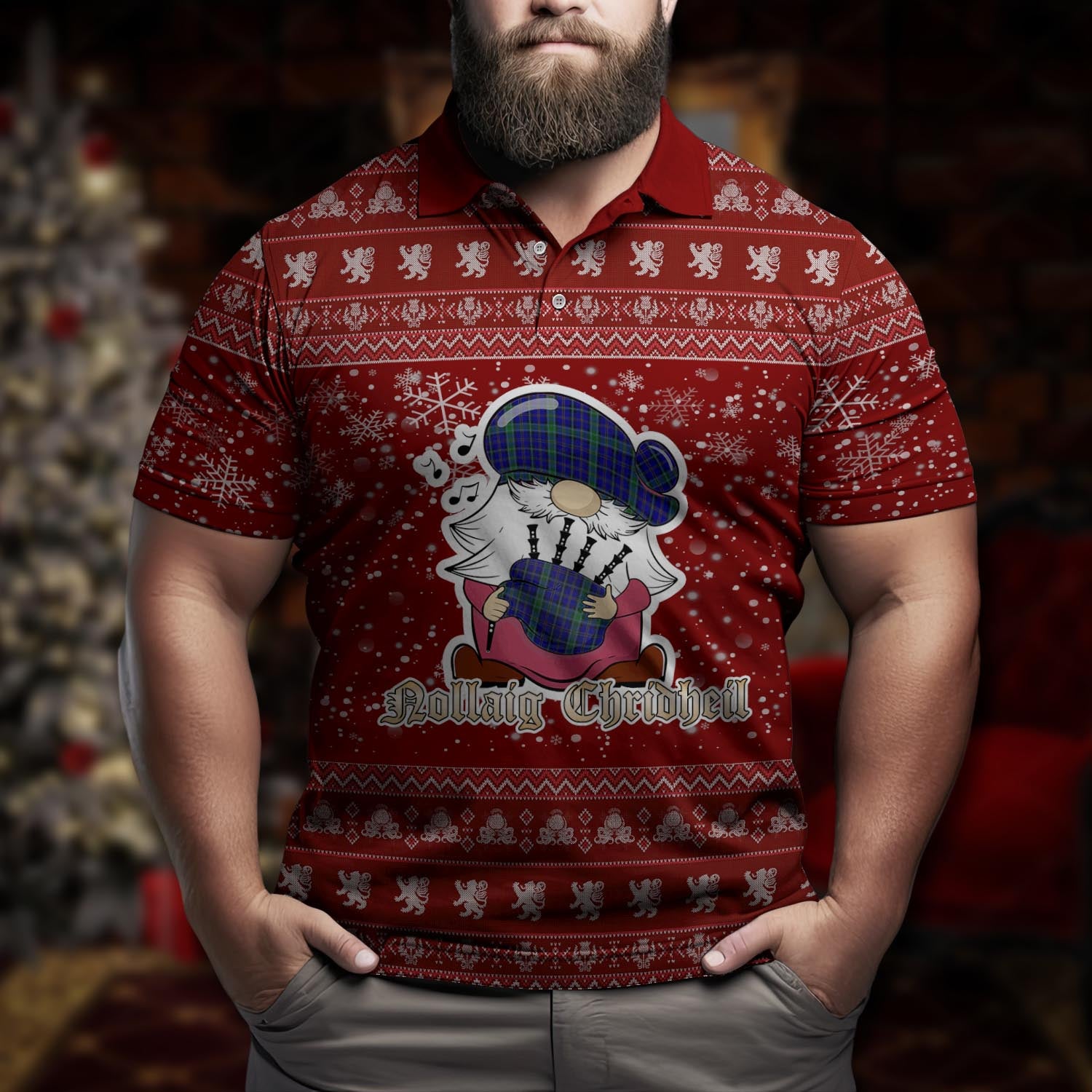 Weir Clan Christmas Family Polo Shirt with Funny Gnome Playing Bagpipes Men's Polo Shirt Red - Tartanvibesclothing