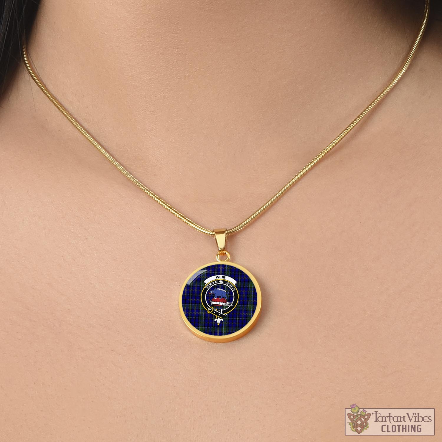 Tartan Vibes Clothing Weir Tartan Circle Necklace with Family Crest