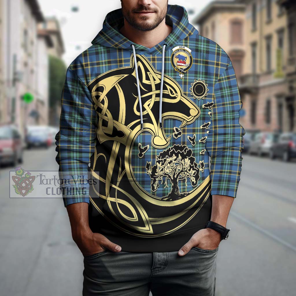 Tartan Vibes Clothing Weir Ancient Tartan Hoodie with Family Crest Celtic Wolf Style