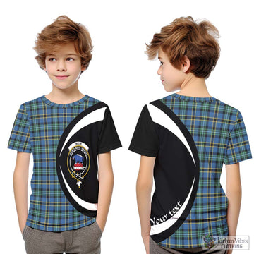 Weir Ancient Tartan Kid T-Shirt with Family Crest Circle Style