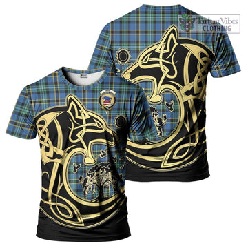 Weir Ancient Tartan T-Shirt with Family Crest Celtic Wolf Style