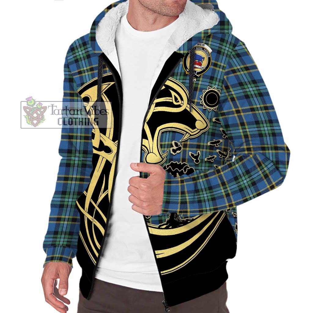 Tartan Vibes Clothing Weir Ancient Tartan Sherpa Hoodie with Family Crest Celtic Wolf Style