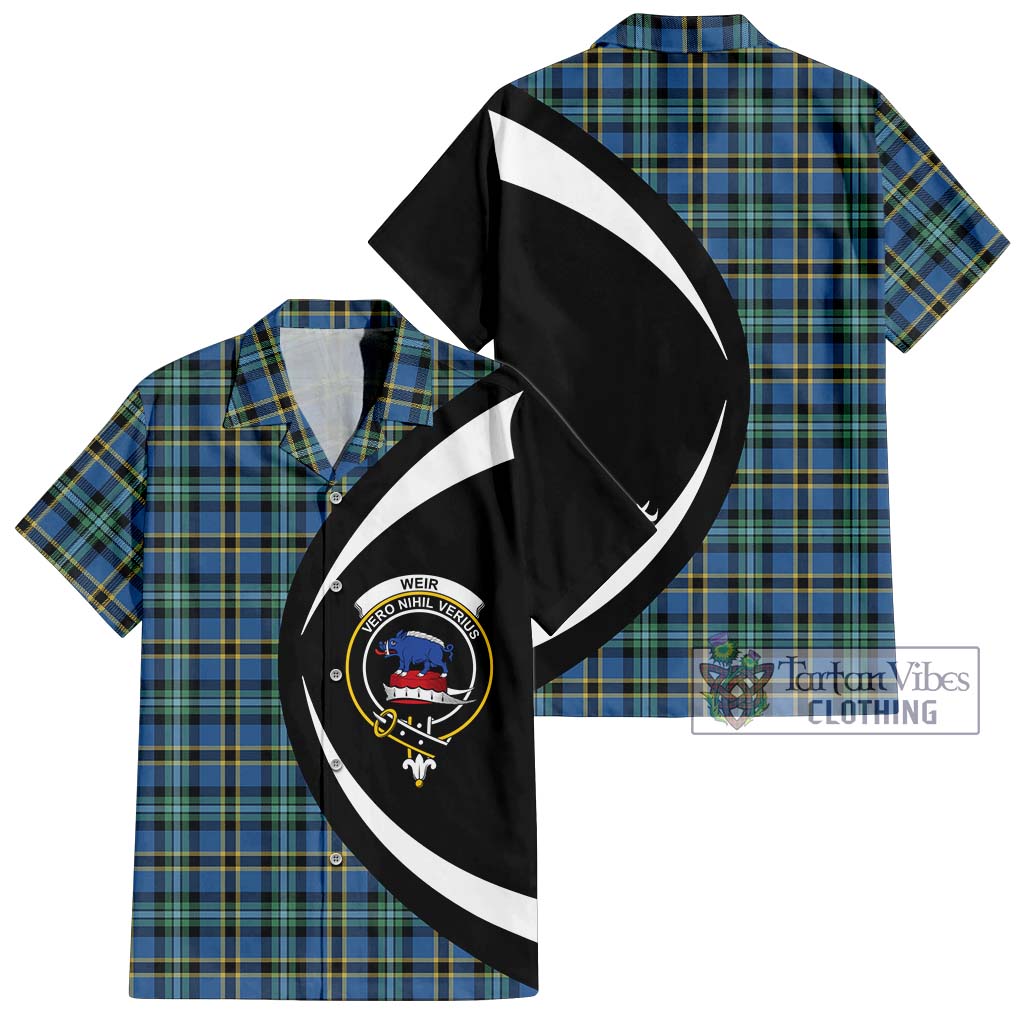 Weir Ancient Tartan Short Sleeve Button Up with Family Crest Circle Style Kid - Tartan Vibes Clothing