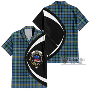 Weir Ancient Tartan Short Sleeve Button Up with Family Crest Circle Style