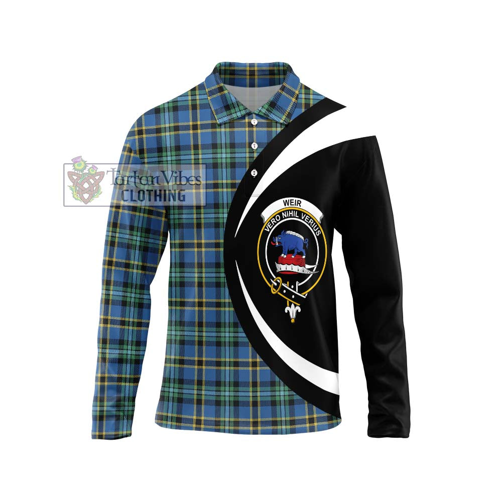 Weir Ancient Tartan Long Sleeve Polo Shirt with Family Crest Circle Style Unisex - Tartan Vibes Clothing