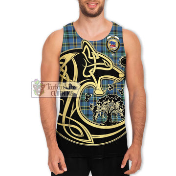 Weir Ancient Tartan Men's Tank Top with Family Crest Celtic Wolf Style