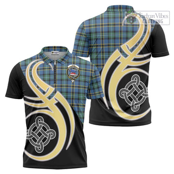 Weir Ancient Tartan Zipper Polo Shirt with Family Crest and Celtic Symbol Style