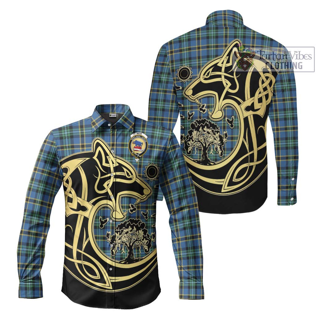 Weir Ancient Tartan Long Sleeve Button Shirt with Family Crest Celtic Wolf Style Men's Shirt S - Tartan Vibes Clothing