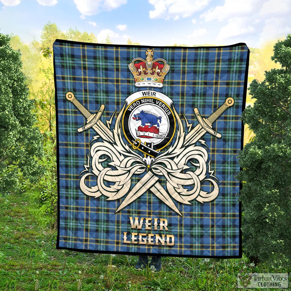 Tartan Vibes Clothing Weir Ancient Tartan Quilt with Clan Crest and the Golden Sword of Courageous Legacy